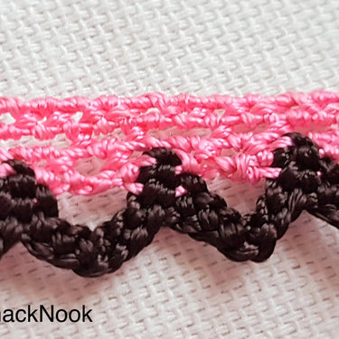 Pink and Brown Embroidery Crochet Cotton Border Trim, One Yard Lace Approx. 12mm Wide, Brown Lace And Pink Lace